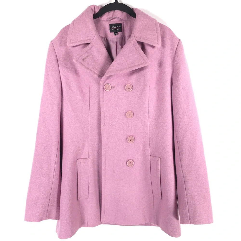 HALSTON STUDIO‎ WOOL Blend Pink Coat Double Breasted UKRAINE🇺🇦MADE Size 8